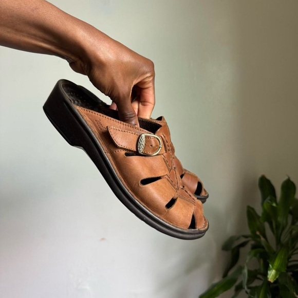 Tan Brown Leather Mule Clog Sandals 7 - Picture 7 of 8